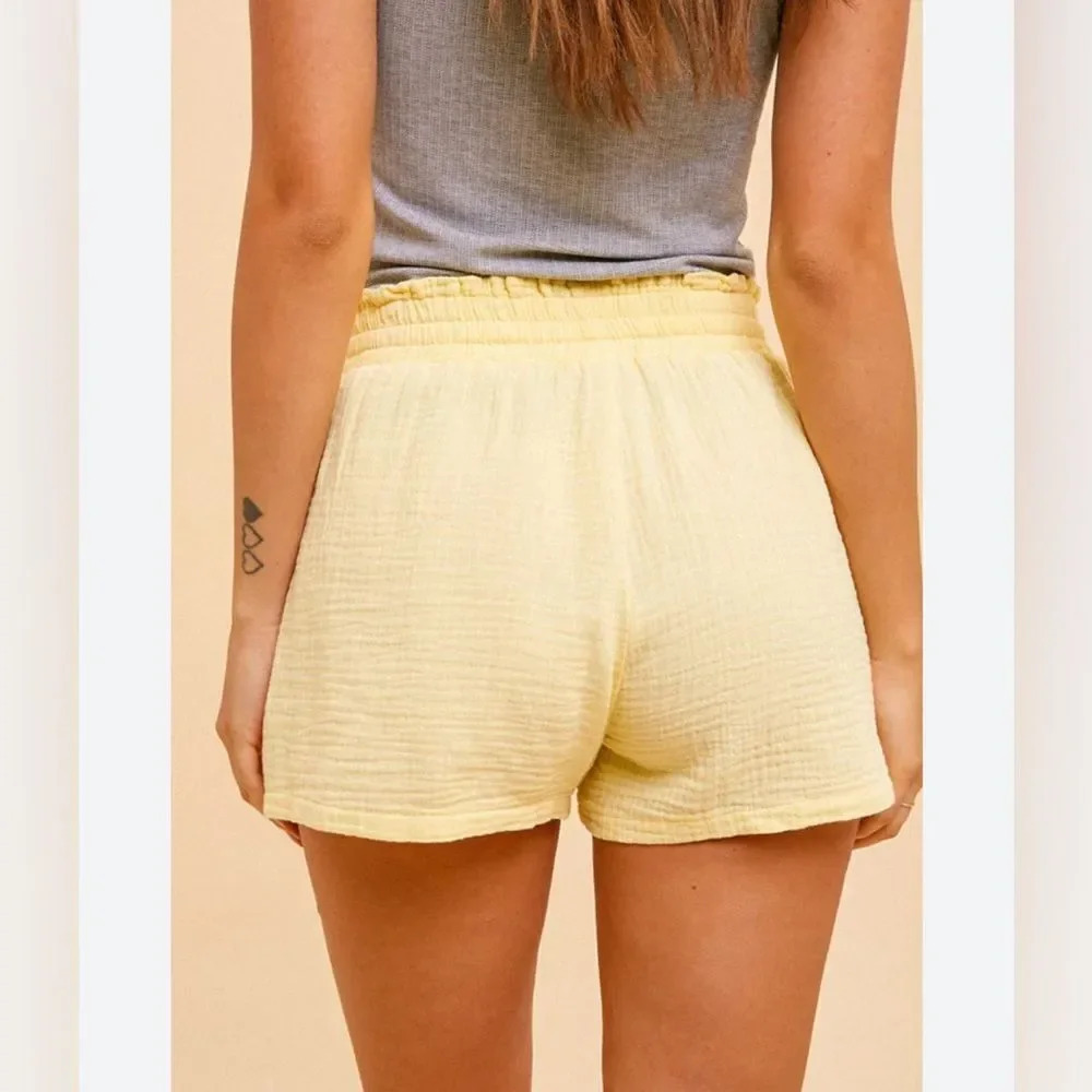 Mable Waffle Gauze Cotton Yellow Shorts